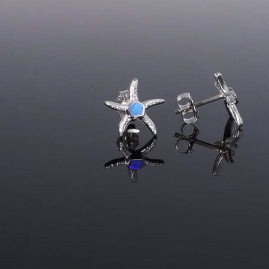 Opal Earrings Inlaid Realistic Star Fish Design