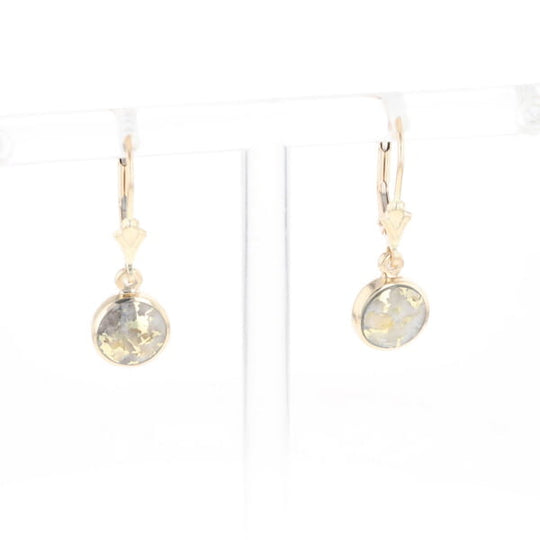 Gold Quartz Earrings Round Inlaid Design Lever Backs