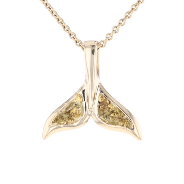 Whale Tail Natural Nuggets Double Inlaid Sea Life Pendant