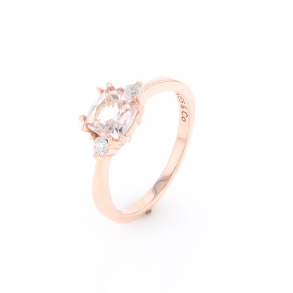 Morganite 1ct Cushion Cut  and Diamond Three Stone Engagement Ring