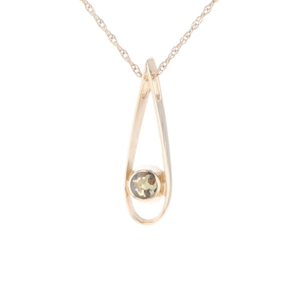 Open Teardrop Round Gold Quartz Inlaid Pendant