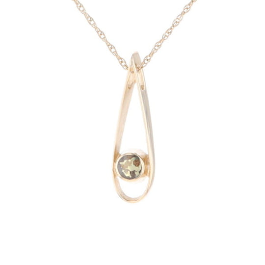 Open Teardrop Round Gold Quartz Inlaid Pendant