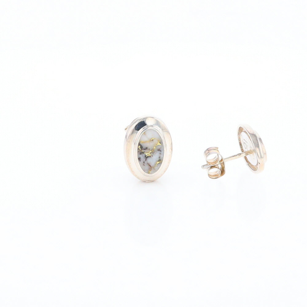 Sterling Silver Gold Quartz Inlaid Oval Stud Earrings - G3