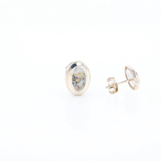 Sterling Silver Gold Quartz Inlaid Oval Stud Earrings - G3