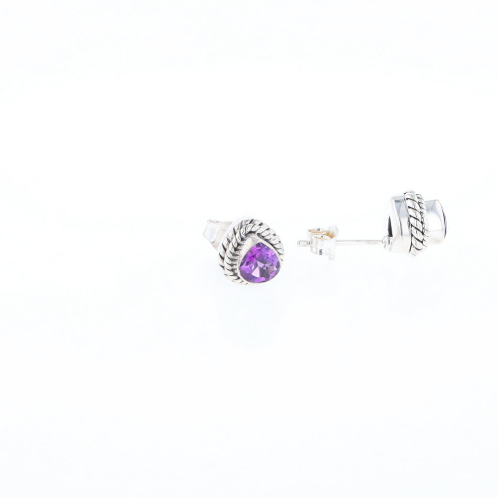 Native Amethyst Pear Stud Earrings