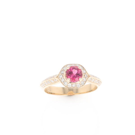 Peaked Halo Pink Tourmaline & Diamond Engagement Ring
