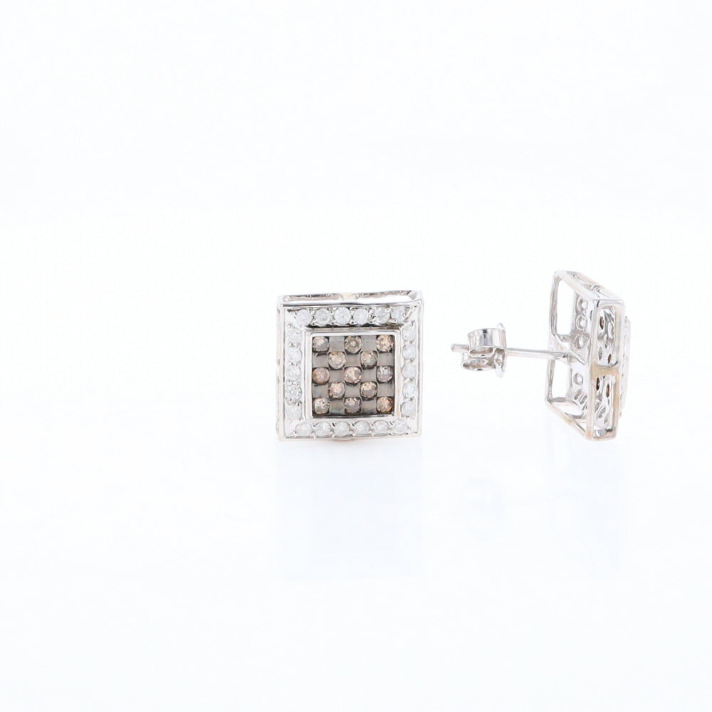 Square White & Chocolate Diamond Earrings