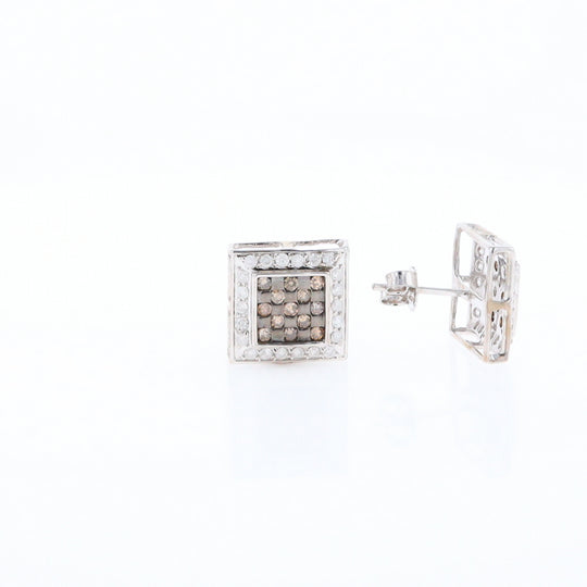 Square White & Chocolate Diamond Earrings