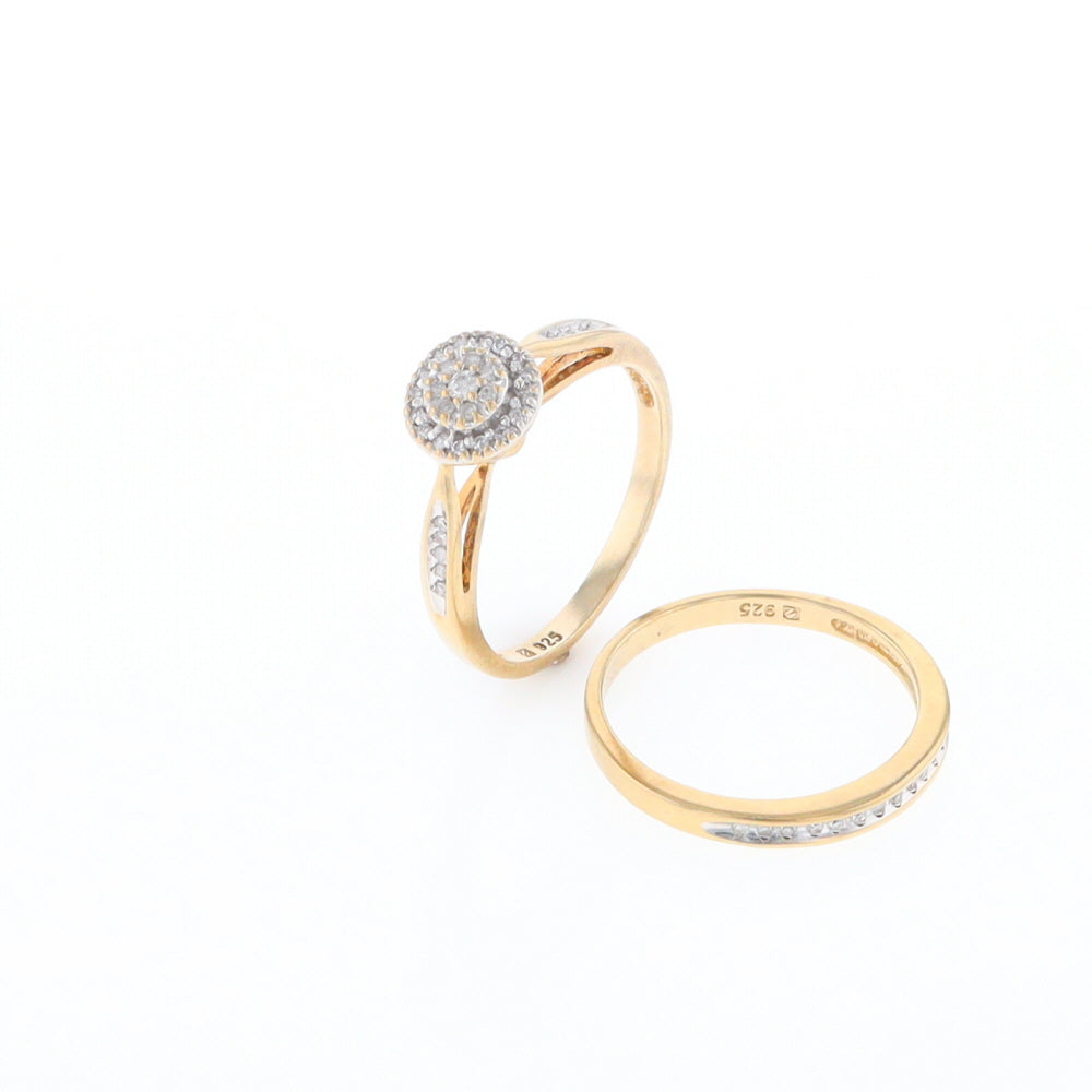 Gold Plated Silver Diamond Engagement Ring Set