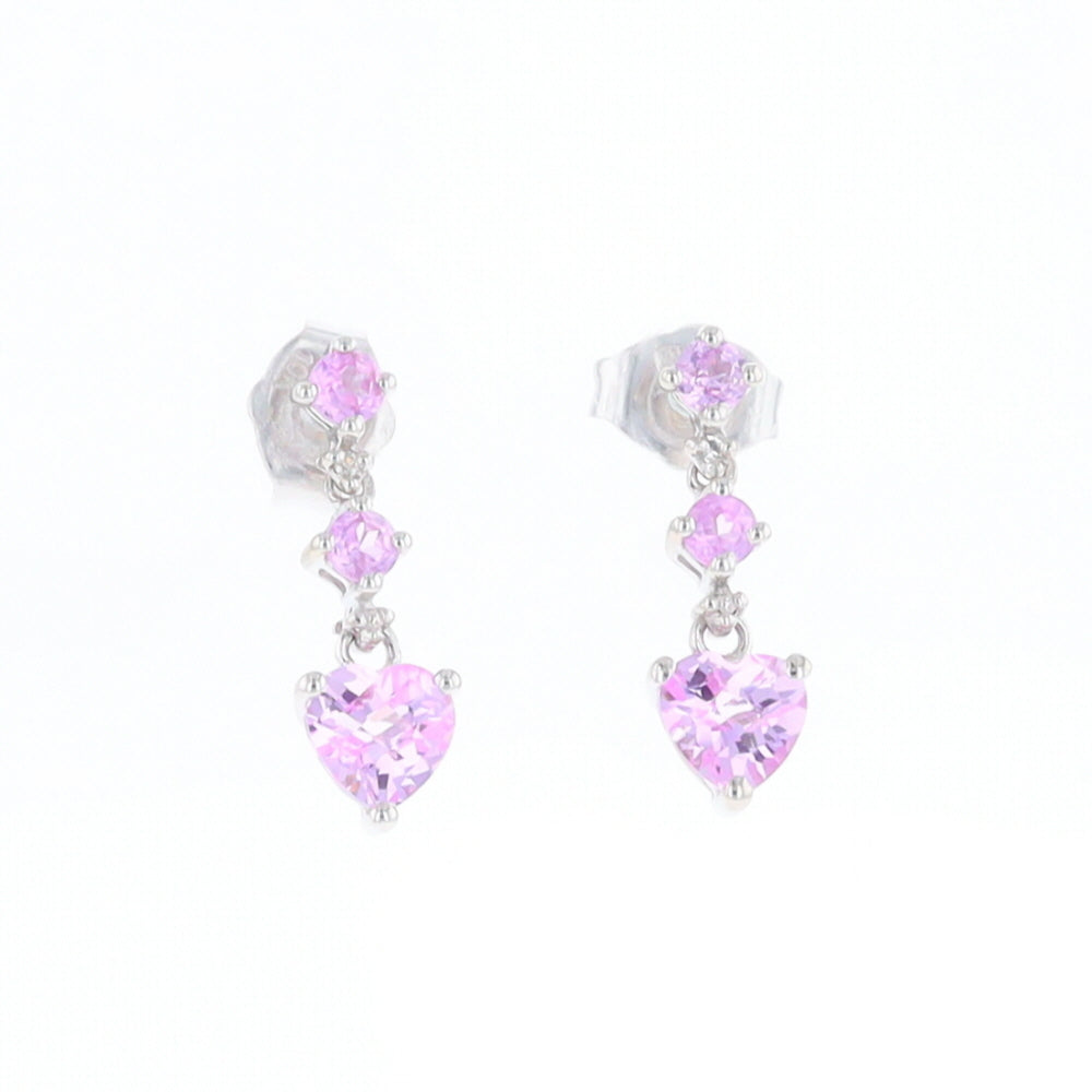 Synthetic Pink Sapphire Dangle Heart Earrings