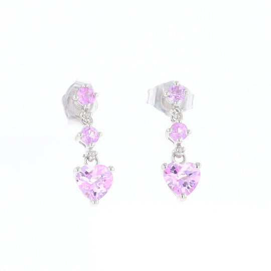 Synthetic Pink Sapphire Dangle Heart Earrings