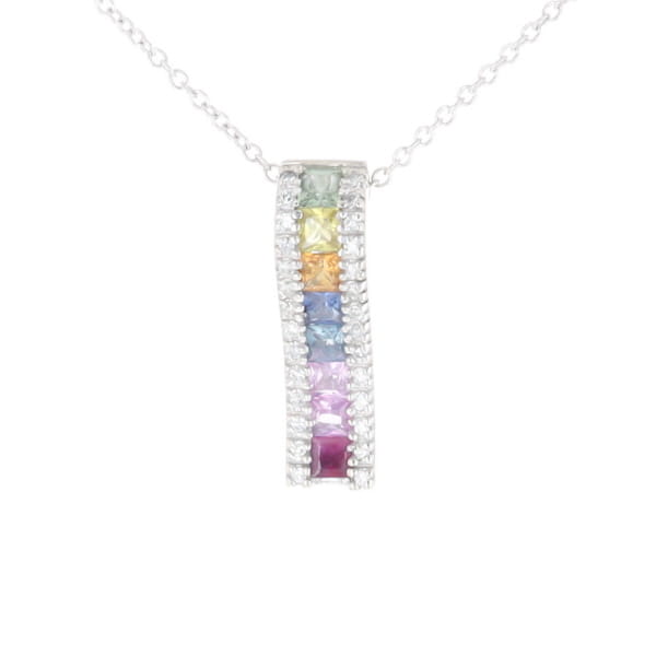 Multi-color Sapphire Necklace with Diamond Accents