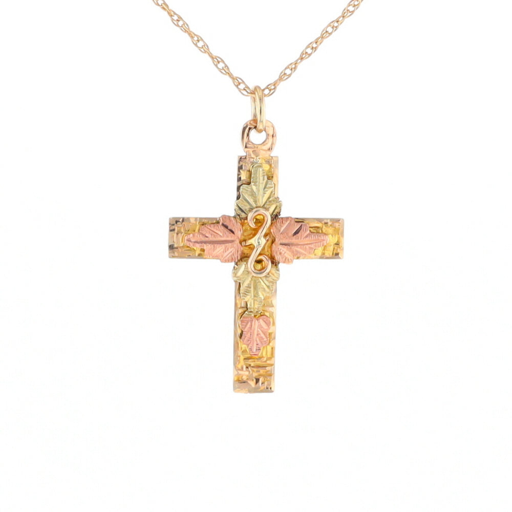 Black Hills Gold Green & Rose Leaf Cross