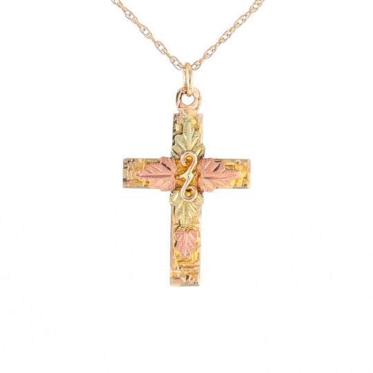 Black Hills Gold Green & Rose Leaf Cross