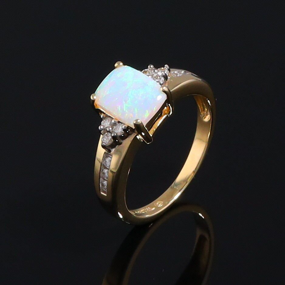 Rectangular Opal Ring with Diamond Accents