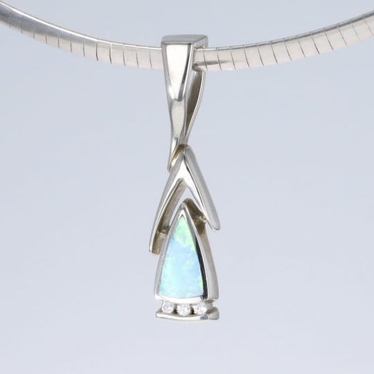 Opal Pendant Triangle Inlaid Design with .06ctw Round Diamonds