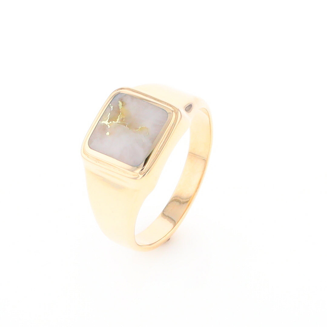 Gold Quartz Ring Square Inlaid Design