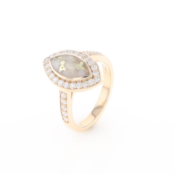 Marquise Gold Quartz Inlaid Ring with 0.65ctw Diamond Halo