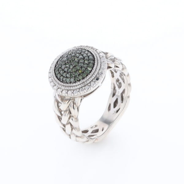 Green Diamond Braided Cluster Ring