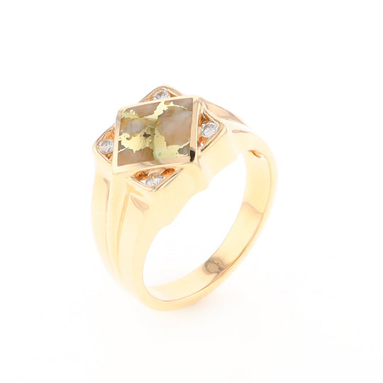 Gold Quartz Mens Ring with Diamond Accents