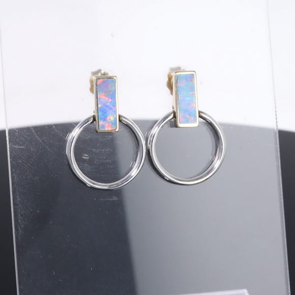 Opal Earrings Rectangle Inlaid Knocker Design Studs