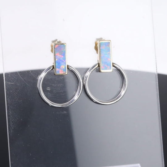 Opal Earrings Rectangle Inlaid Knocker Design Studs