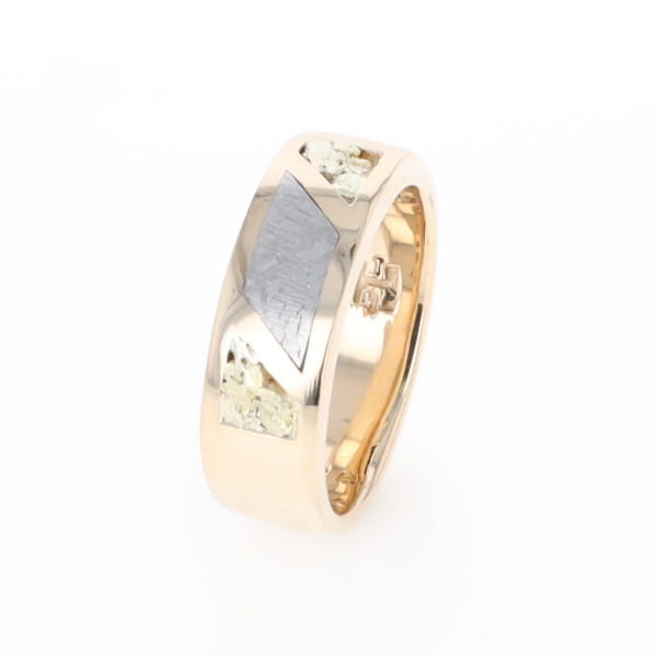 Meteorite Ring, Center Inlaid & Natural Nugget Sides