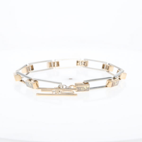 Gold Quartz Bracelet Rectangle Link Inlaid with Toggle Clasp G2