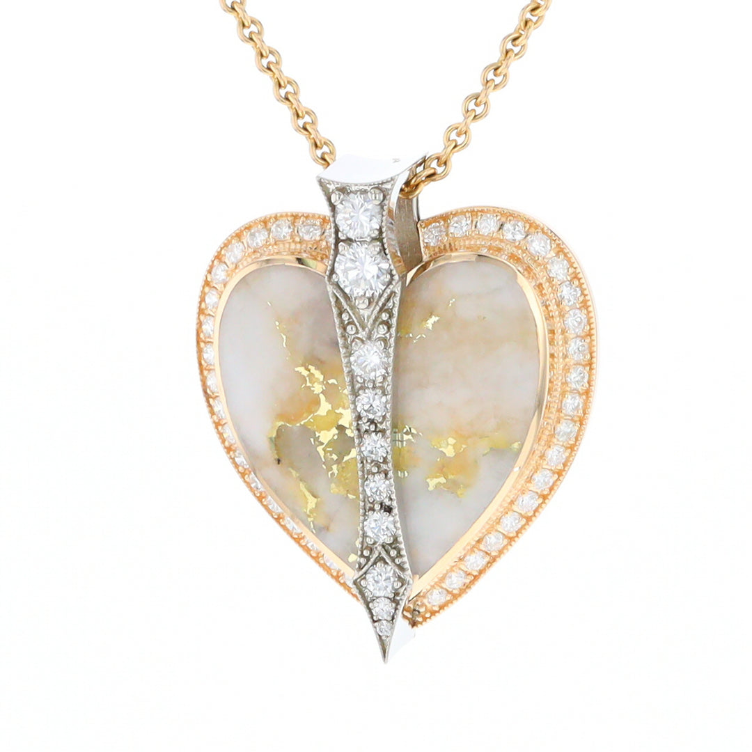 Gold Quartz Necklace Cupid's Revenge .93ctw Diamonds Heart Pendant G2