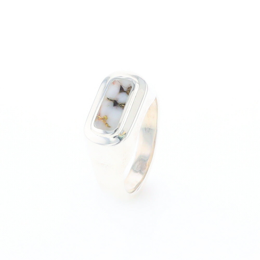 Sterling Silver Gold Quartz Inlaid Rectangular Ring - G3