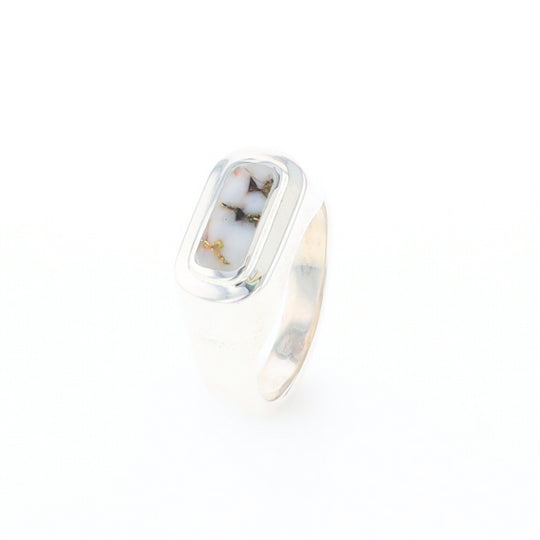 Sterling Silver Gold Quartz Inlaid Rectangular Ring - G3