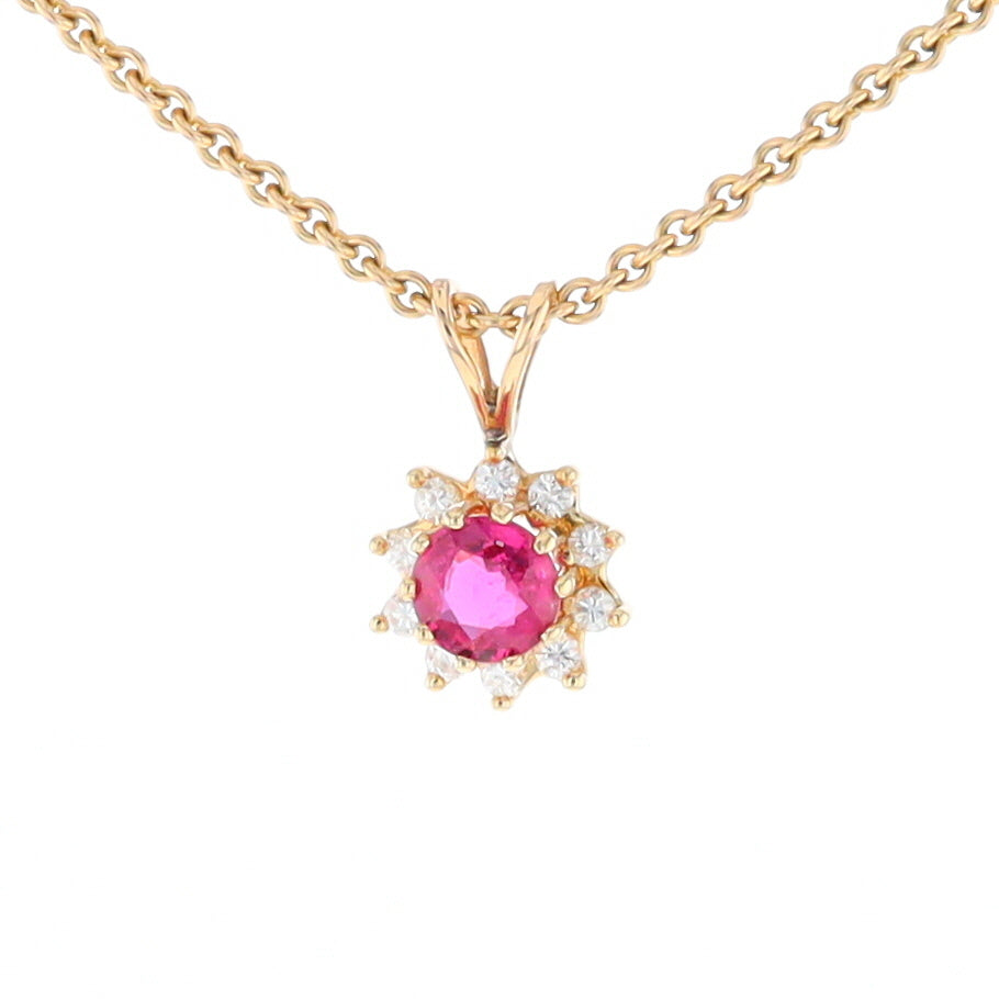 Ruby Pendant with Diamond Halo