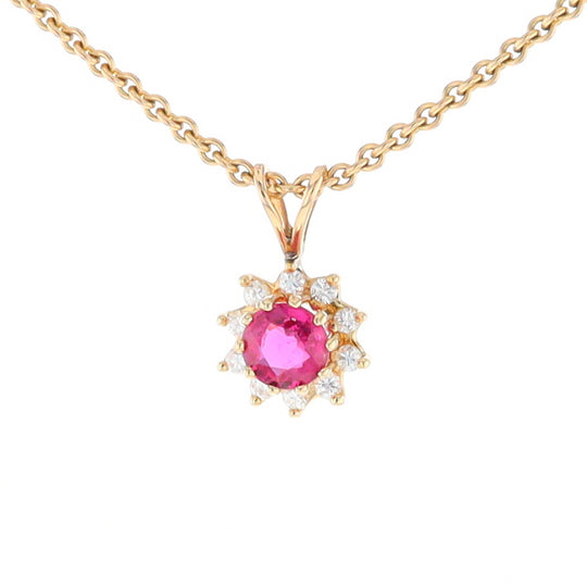 Ruby Pendant with Diamond Halo