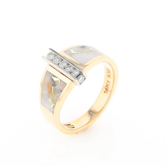 Gold Quartz Ring Double Sided Inlaid Design with .23ctw Diamonds