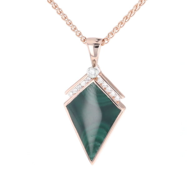 Malachite Kite Shape Inlaid Pendant with 0.19ctw Diamonds
