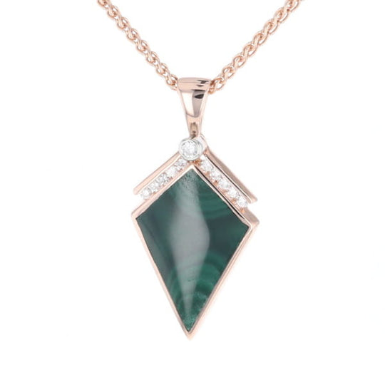 Malachite Kite Shape Inlaid Pendant with 0.19ctw Diamonds