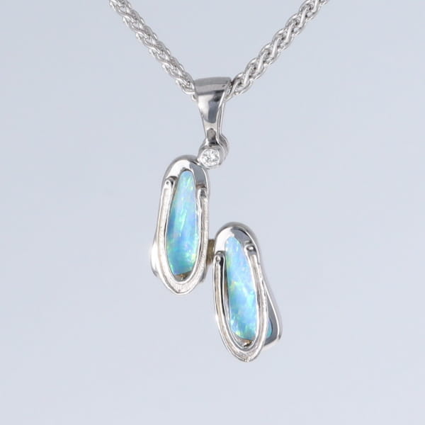 Opal Pendant Sandals Double Inlaid Design with .02ct Round Diamond