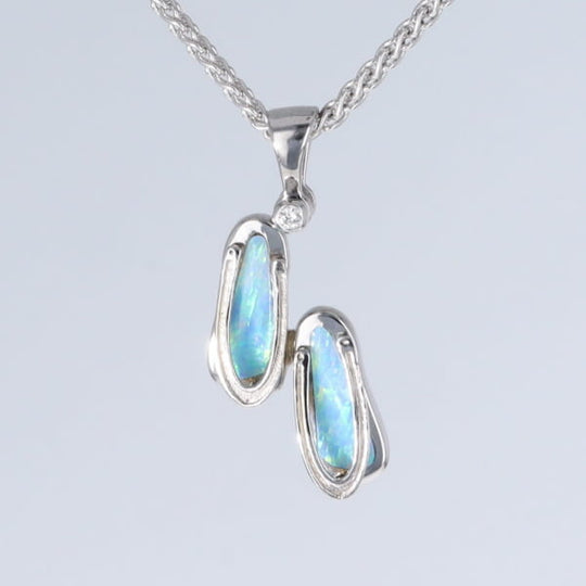 Opal Pendant Sandals Double Inlaid Design with .02ct Round Diamond