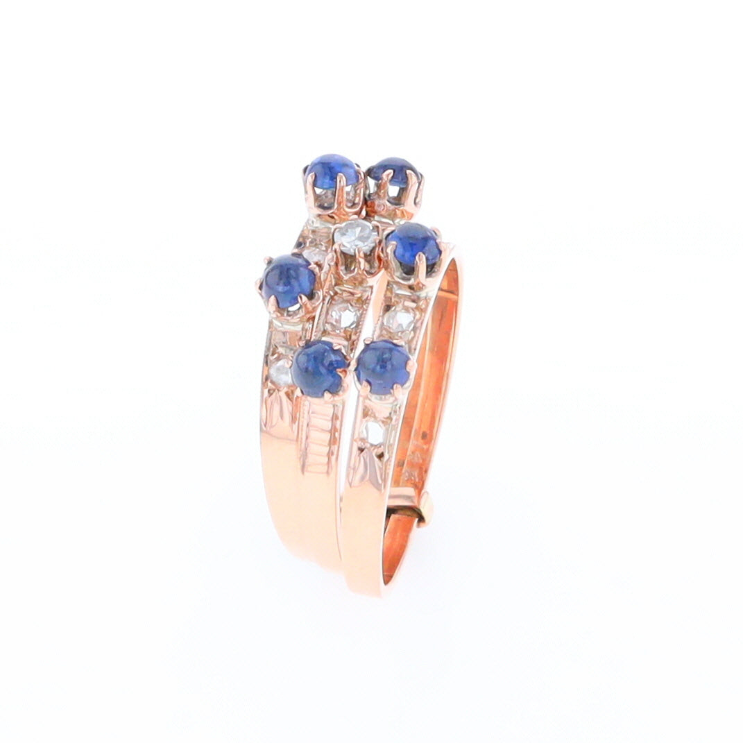 Vintage Sapphire and Diamond Stacked Trio Ring