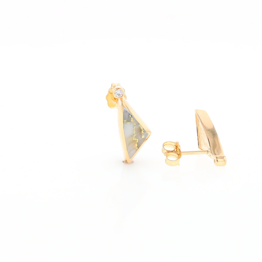 Gold Quartz Earrings Triangle Shape Inlaid with .04ct Round Diamonds - G2