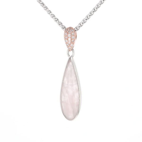 Rose Quartz Teardrop Inlaid Pendant with .11ctw diamonds