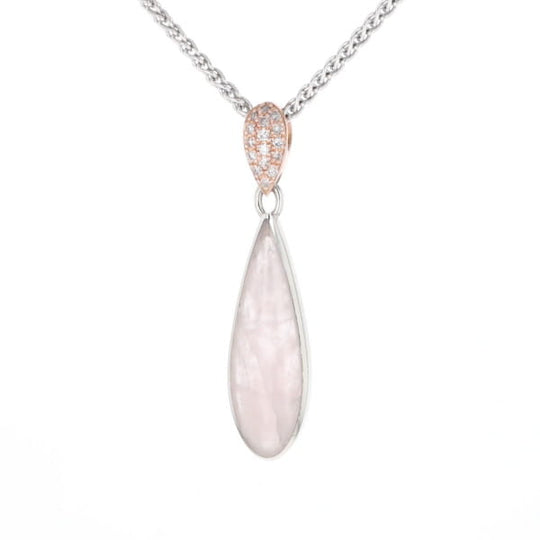 Rose Quartz Teardrop Inlaid Pendant with .11ctw diamonds