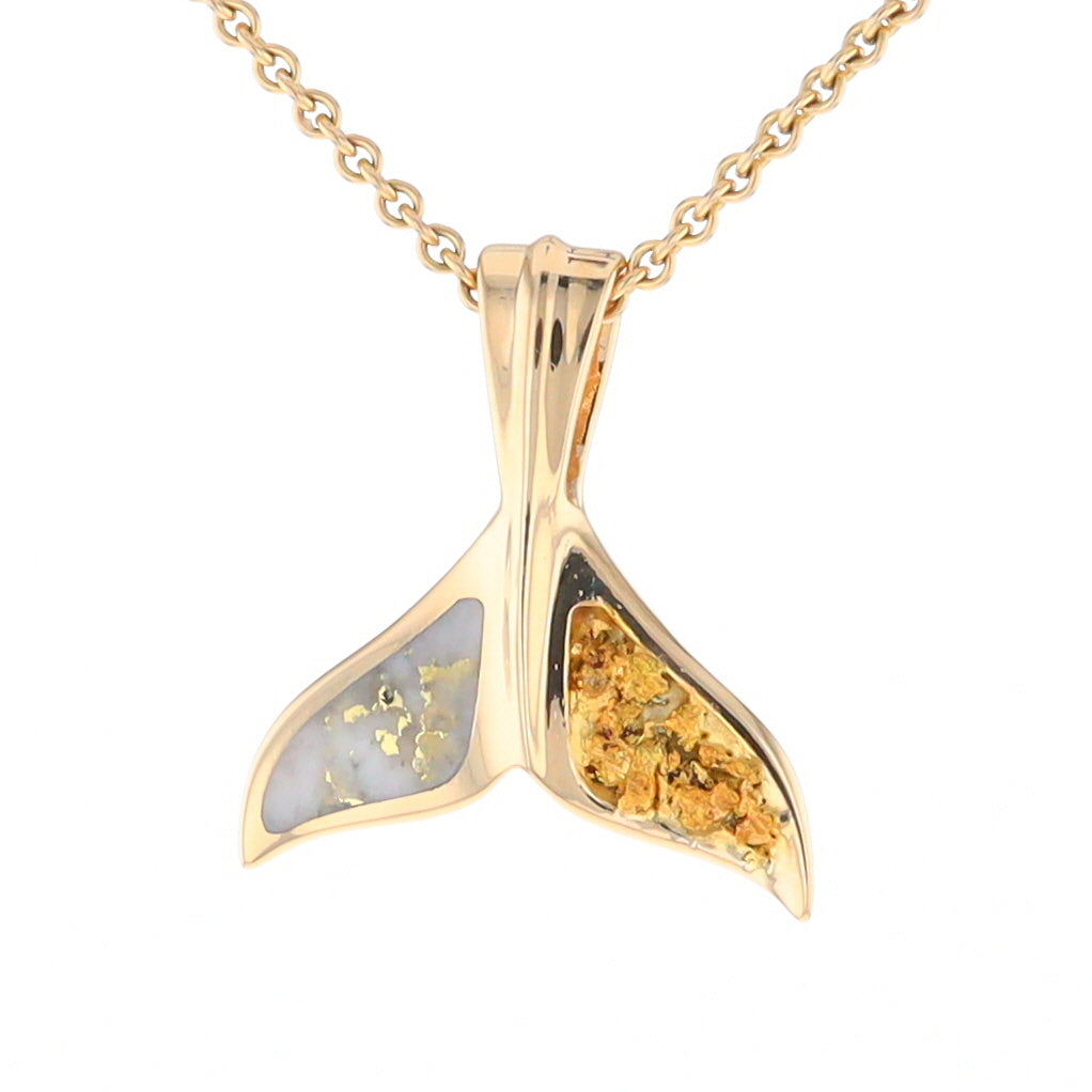 Whale Tail Necklaces Natural Gold Quartz and Nuggets Inlaid Pendant