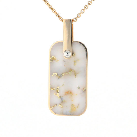 Gold Quartz Necklace Dog Tag Double Sided Inlaid Cross Pendant