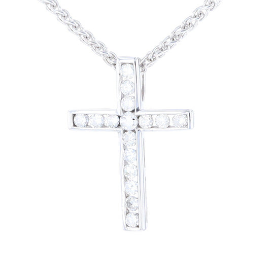 Channel Set Diamond Cross Pendant