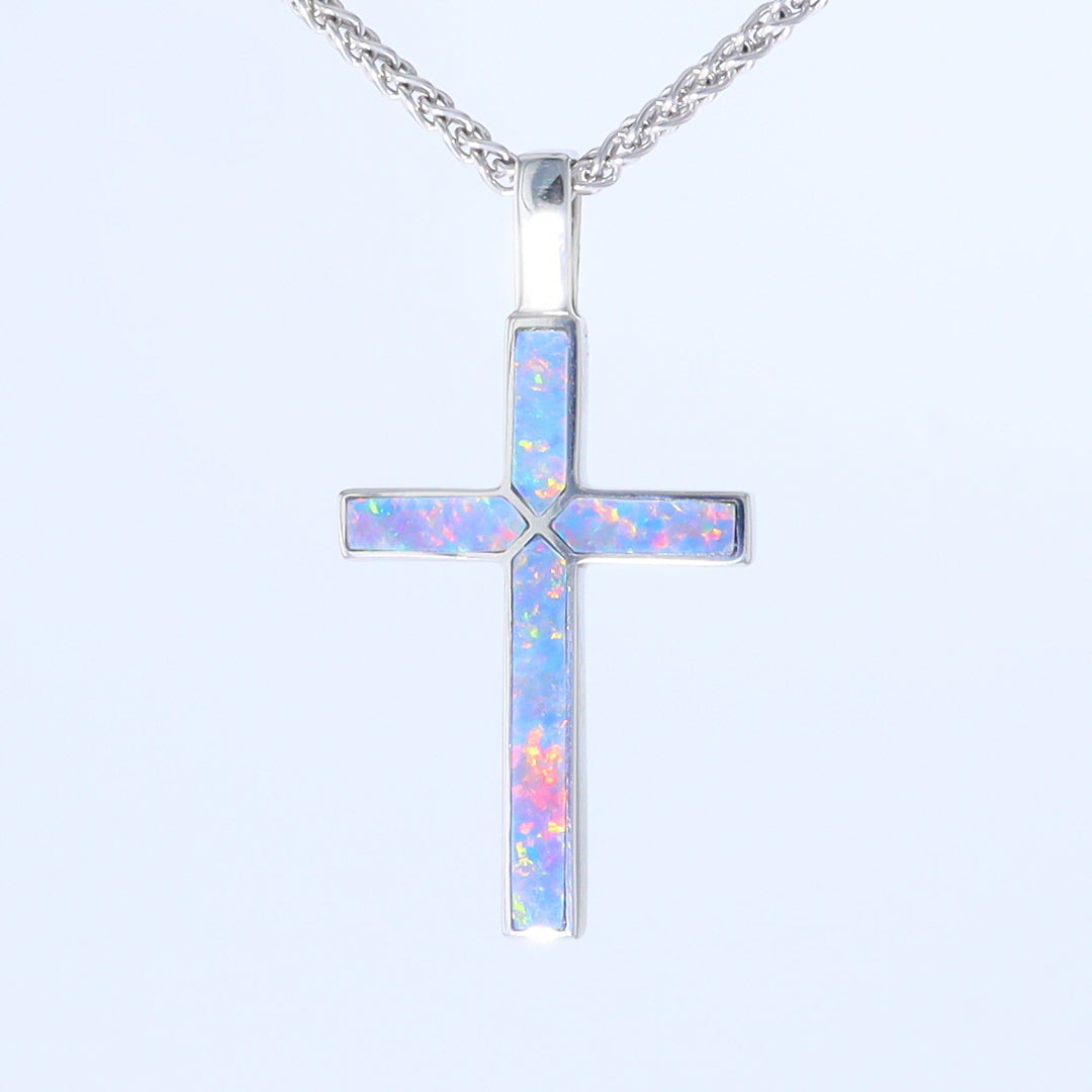 Opal Pendant 4 Section Inlaid Cross