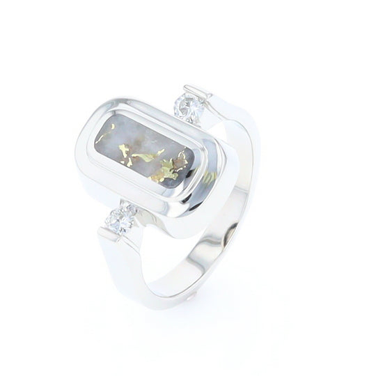 Gold Quartz Ring Oval Inlaid Design with .16ctw Round Diamonds