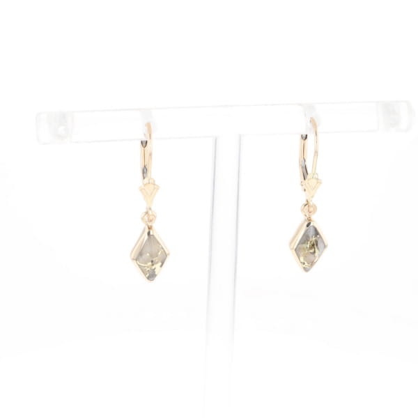 Gold Quartz Earrings Diamond Shape Inlaid Lever Backs G2