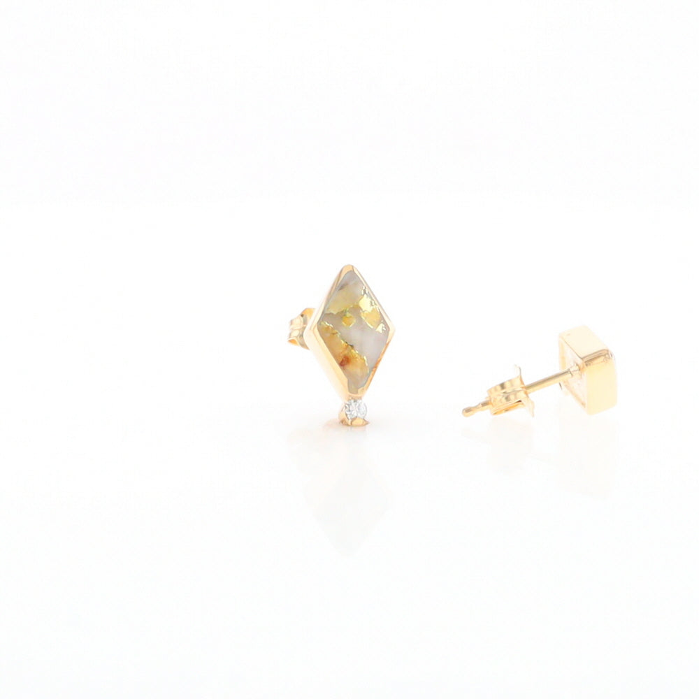 Diamond-Shaped Gold Quartz Inlaid Earrings - G2