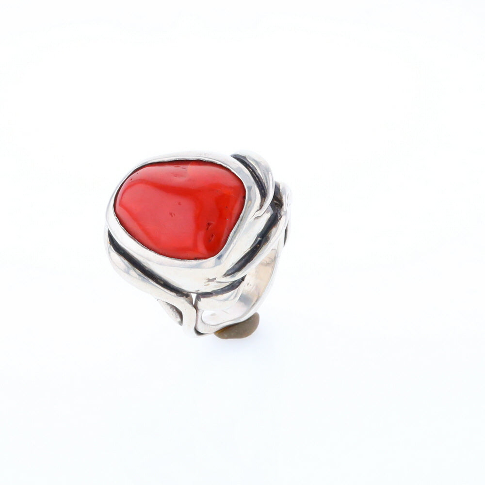 Native Oval Coral Free Form Ring